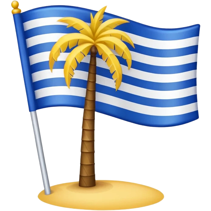 waving flag with blue white and yellow vertical stripes featuring a palm tree in the center in Apple emoji style emoji