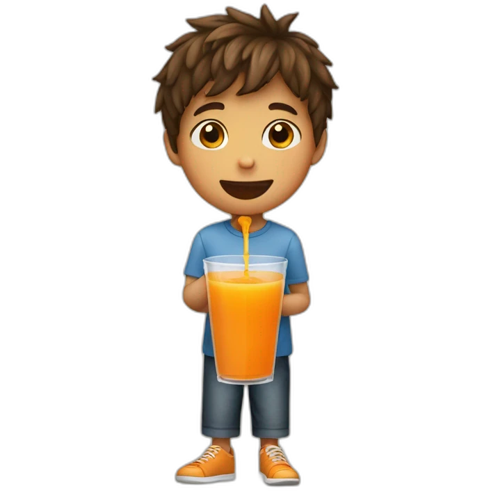 A boy drinking a orenge juice  emoji