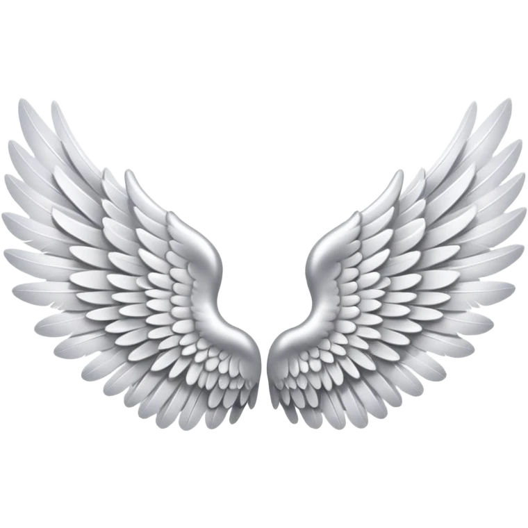 A pair of luxurious, highly detailed angel wings in silver-white color. Fluffy feathers, soft lighting, elegant and symmetrical. Inspired by the Victoria’s Secret Angel wings. Transparent background. High quality emoji style. emoji