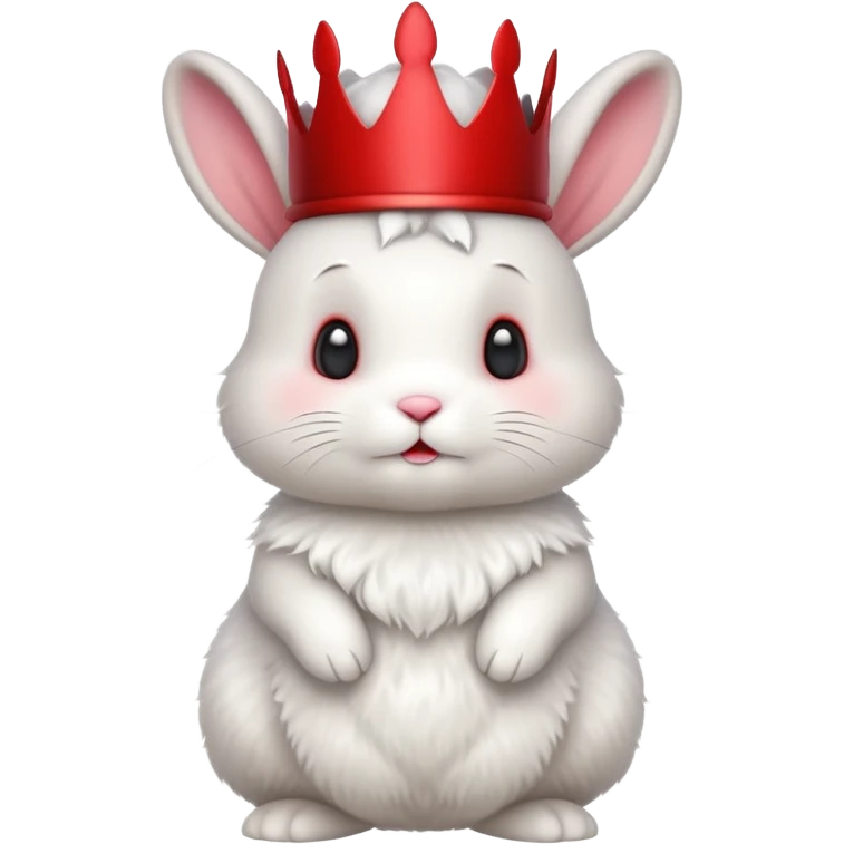 white cute bunny with red crown, funny, standing emoji
