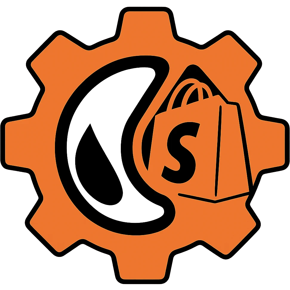Add a Shopify bag icon to the logo, keeping the original style and colors, with a transparent background. The style of the logo should be preserved exactly as in the reference image. emoji