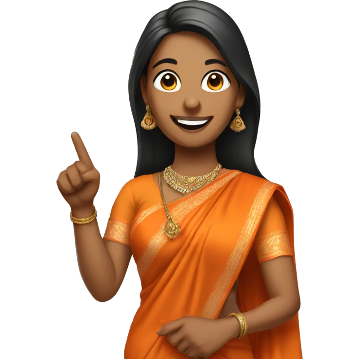smiling and pointing indian Women  wearing a orange saree emoji