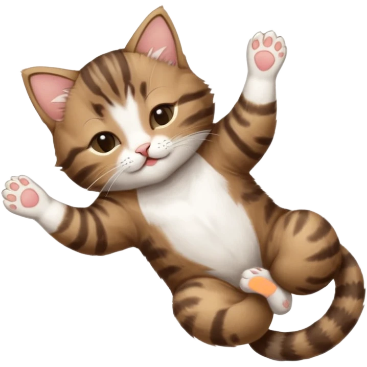 dark brown tabby and white kitten with his eyes closed whilst in funny positions stretched out and  upside down emoji