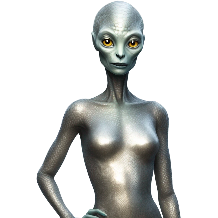 a reptilian alien woman full body, in silver dress emoji