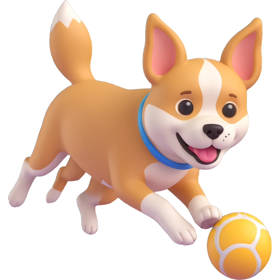 dog chasing ball in forrest, close up pose emoji