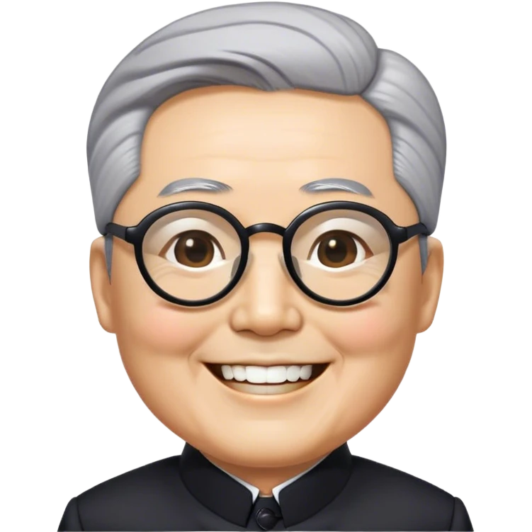 Grey haired Kim il sung grinning while wearing dark mao suit and large glasses emoji