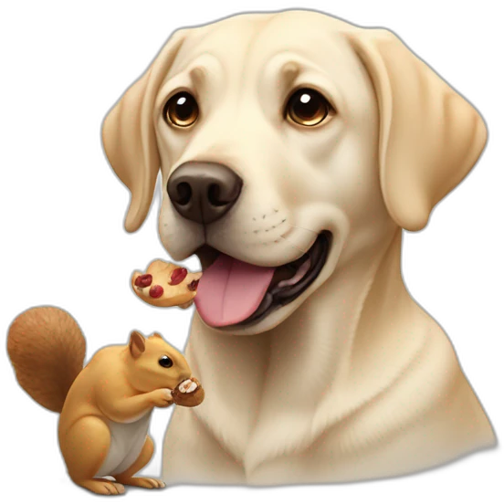 badly behaved pale labrador eating a squirrel emoji