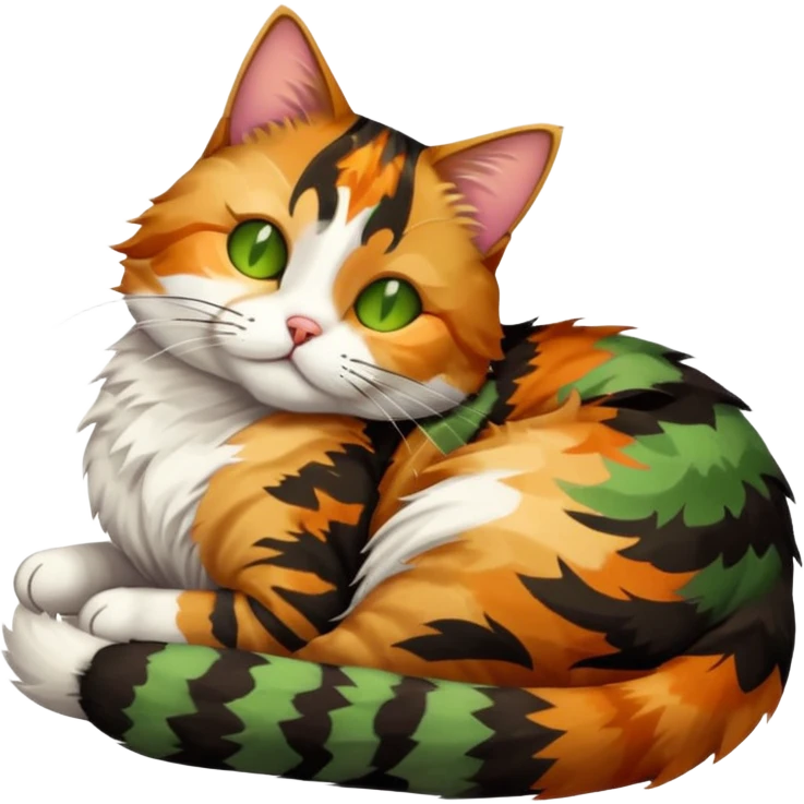 full body colourful light patched calico tabby cat sleeping emoji