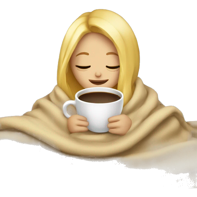 girl inside a blanket sipping coffee eyes closed blonde hair emoji