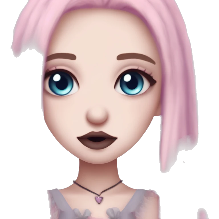 Cute pastel goth spooky brown lips CUTE pink pale vampire teeth pretty pink eyebrows vampire goth princess elf ears blue eyes pink hair emoji