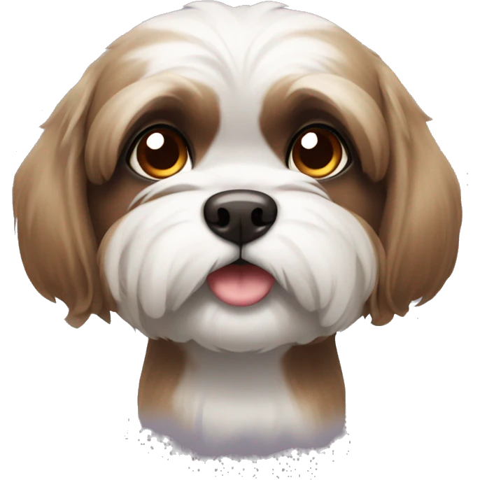 Shitzu with brown a round mouth and grey around eyes with dark brown eyes emoji