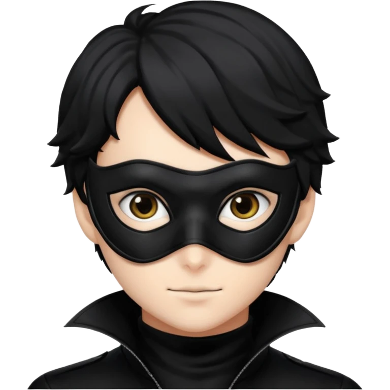 Akira persona 5 in a sleek black mask, playful eyes showing emoji