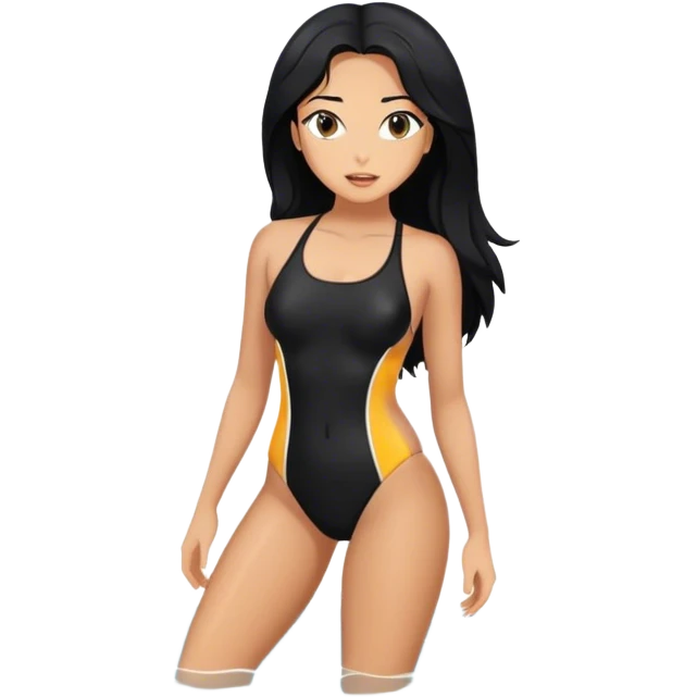 hot woman in black  swimming suit blond skin black long hair full body  emoji