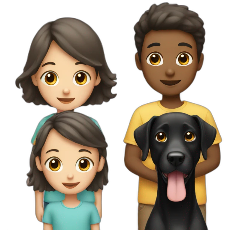 Boy with girl and with Black labrador emoji