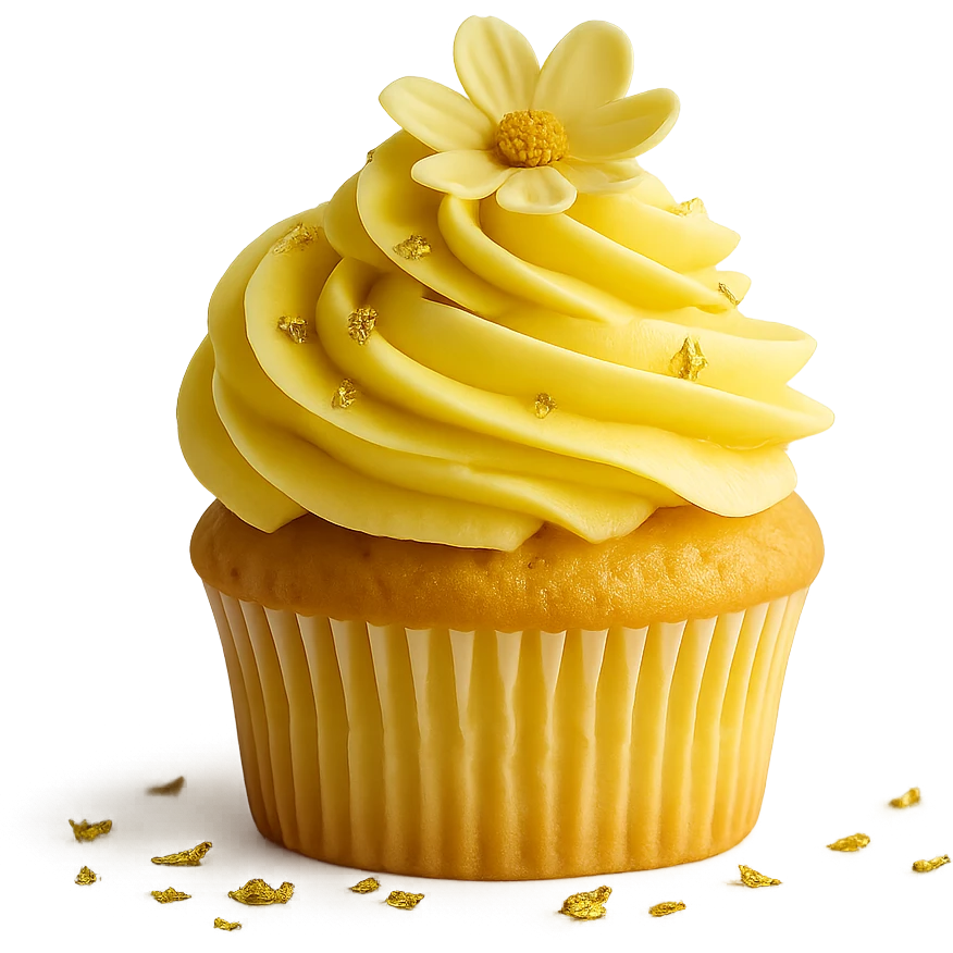 Change the icing to lemon, keep the realistic cupcake and accessories, photorealistic style, transparent background. emoji