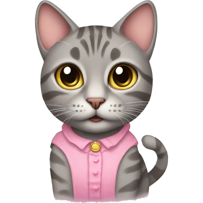 grey tabby cat in pink dress emoji