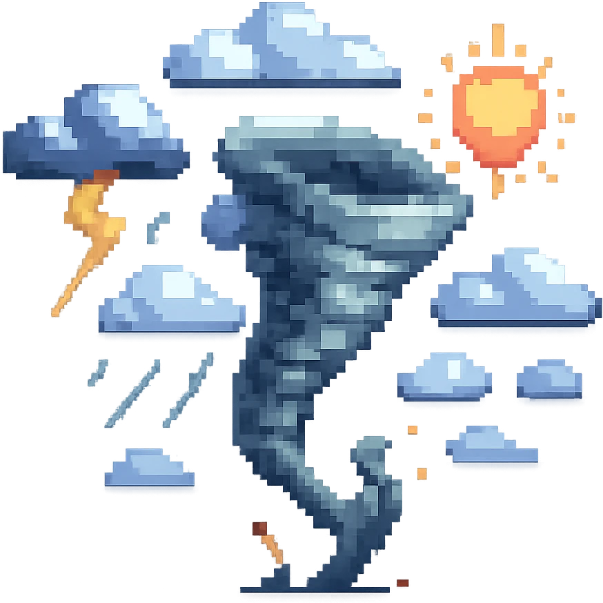 extreme weather with a tornado, pixel art style emoji