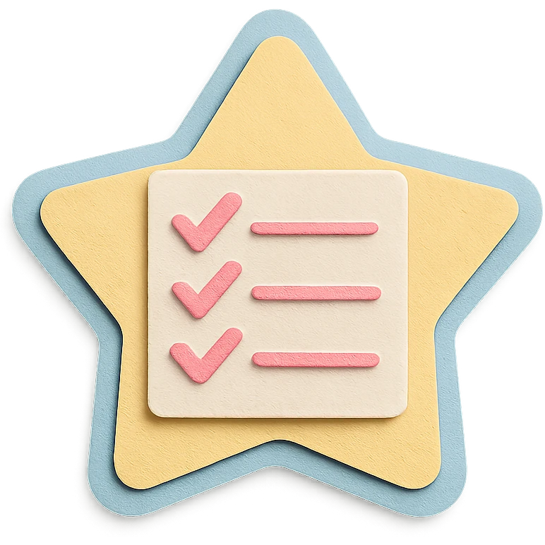 soft pastel cute star-shaped checklist icon with a blue border emoji