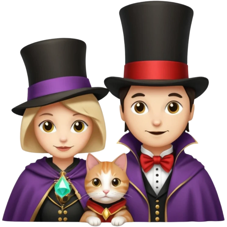magician couple and their pet cat emoji