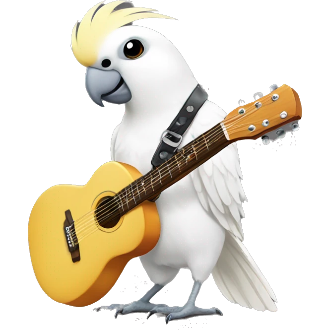 White cockatiel playing guitar emoji