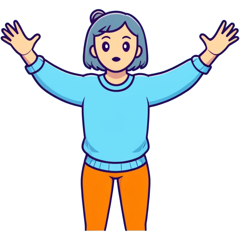 girl wearing pastel blue clothes shrugging with hands spread out in an "I don't know" gesture emoji
