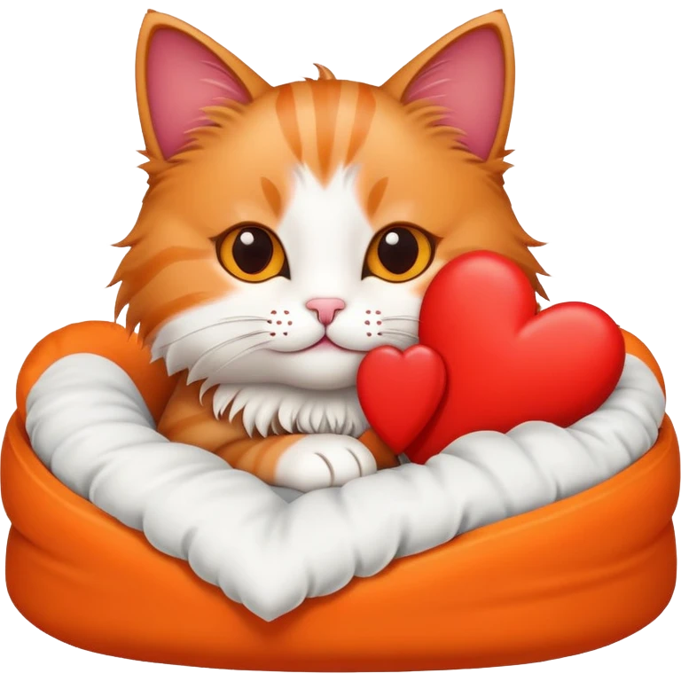 Cat in a bed holding a heart emoji