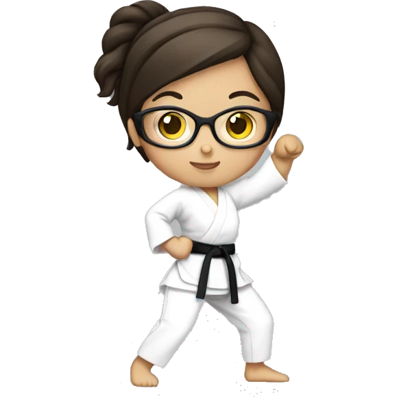A brunette girl with reading glasses practicing karate emoji