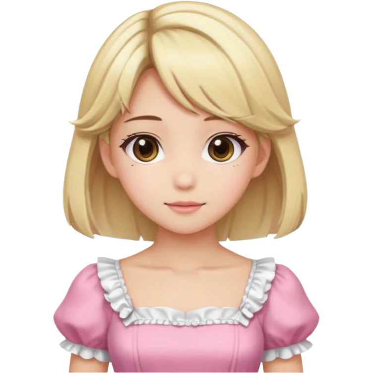 Cute anime girl with blonde hair and brown highlights and cute coquette clothes emoji
