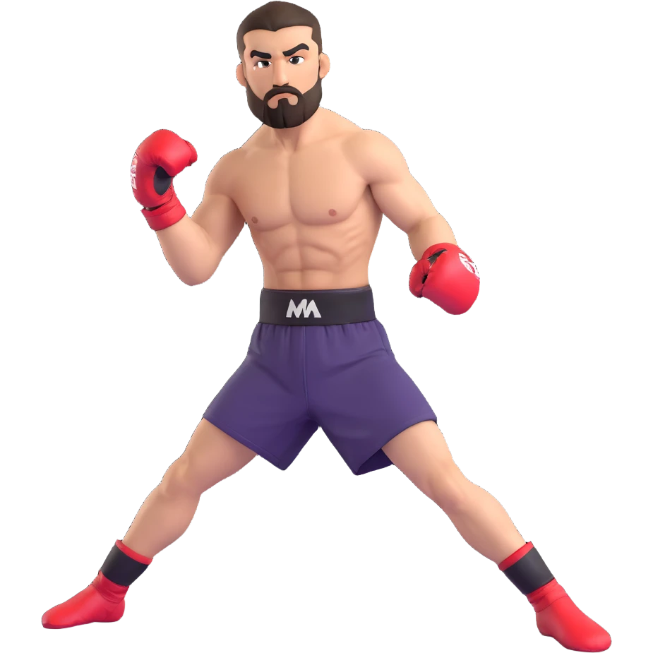 Ilia Topuria MMA fighter in fighting stance, gloves on, short beard, determined look emoji