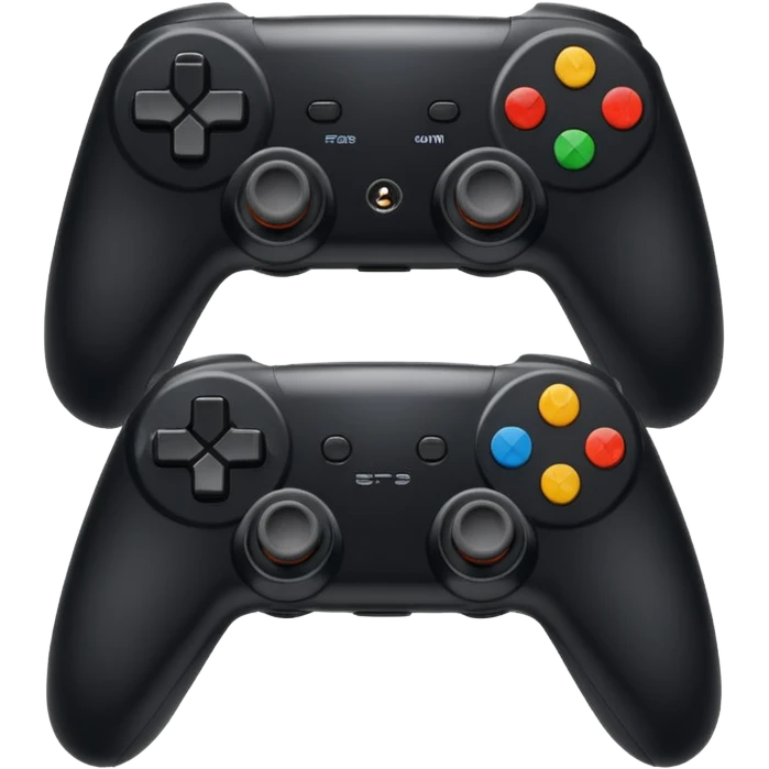 Create a modern, high-quality emoji featuring two gaming controllers to represent multiplayer gaming. The controllers should be slightly angled toward each other to show cooperation and competition.  emoji