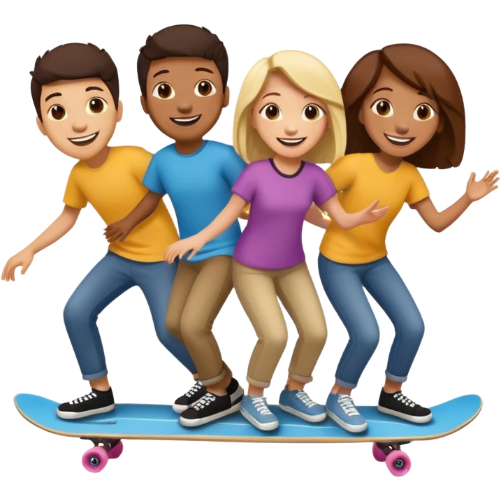 Four people on one long skateboard emoji