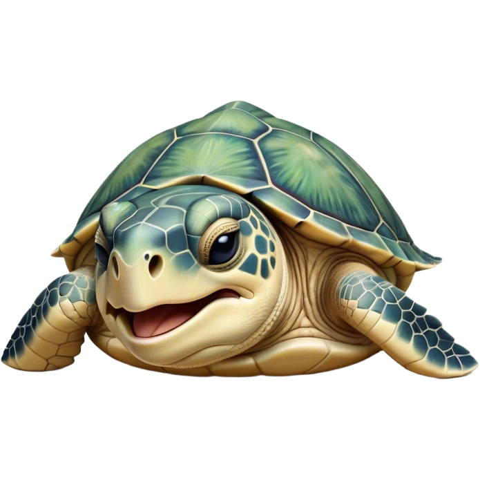 Cinematic Realistic Cute Yawning Sea Turtle Portrait Emoji, Head tilted slightly with a dramatic, wide-open yawn, showcasing a soft, textured shell and a tender, aged face with half-closed, drowsy eyes, rendered with natural shadows and delicate detail; high shine, relaxed yet expressive, styled with a dash of oceanic charm, soft glowing outline, capturing the essence of a sleepy yet affectionate sea turtle that appears ready to stretch out and drift into a peaceful nap! emoji