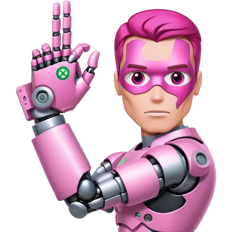 schwarzenegger-looking half robotic half human pink terminator holding excel pink icon emoji