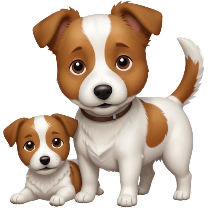 a white jack russell cross with a larger dog emoji