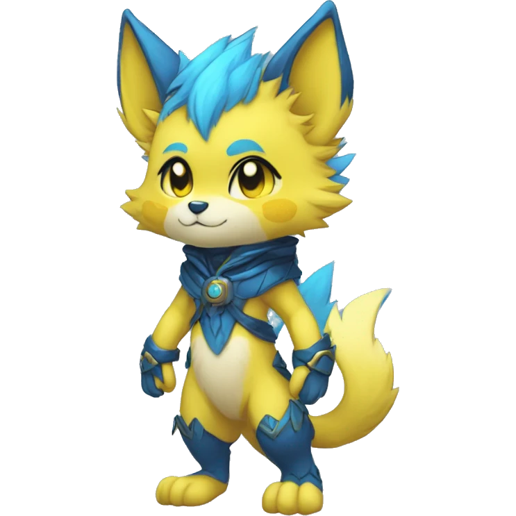 Anthro-Edgy-Cool-Blue-Yellow-Contrast-Colors-Fantasy-Fur-Sona-Chibi-Shiny-Fakémon-Hybrid full body emoji