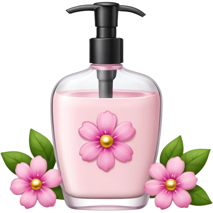 elegant body lotion bottle with floral accents, feminine emoji