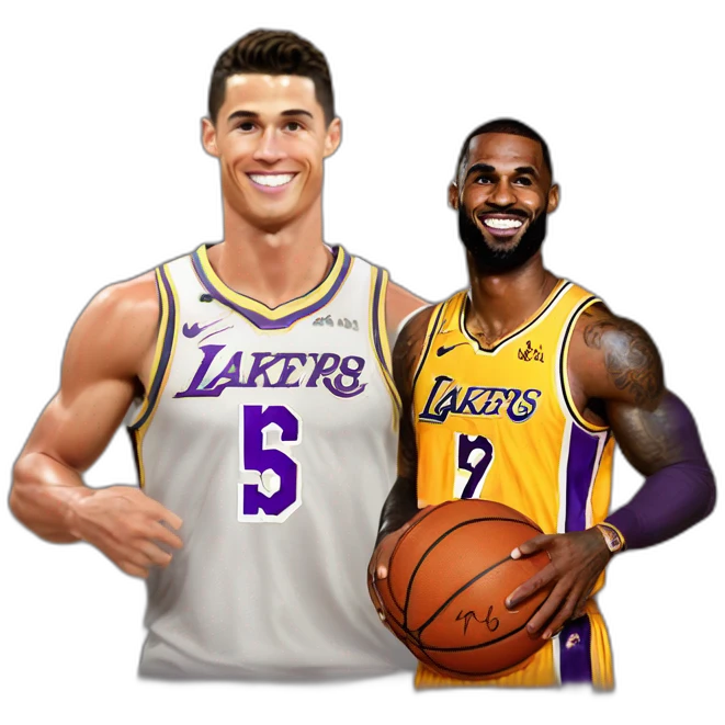 Cristiano Ronaldo as a Basketball player with Lakers Jersey of lebron James signed  emoji