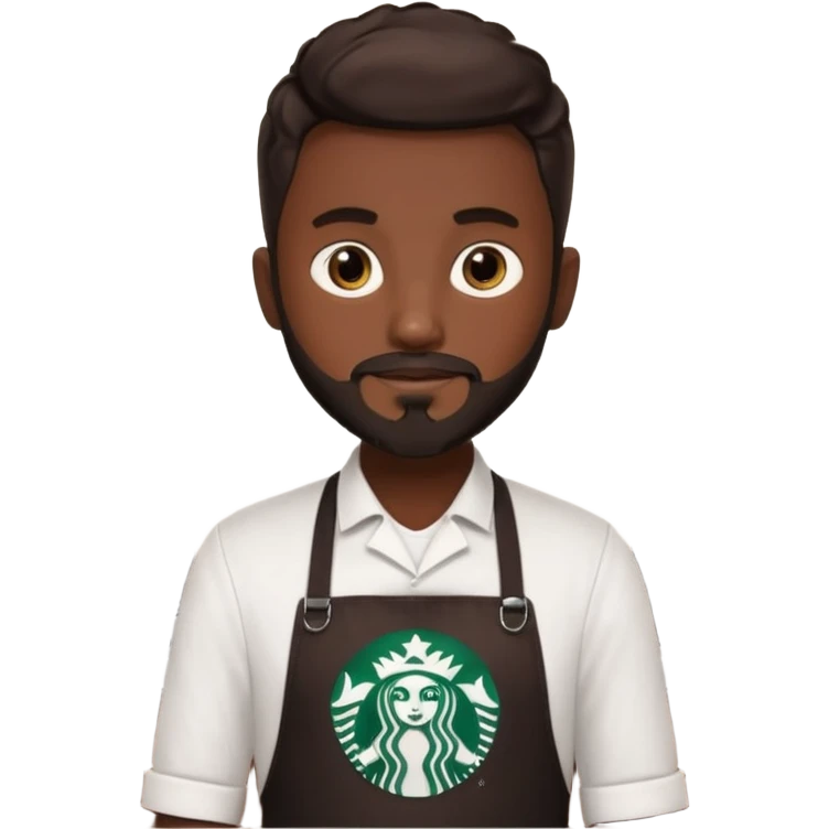 A Starbucks Barista with Black Coffee Master Apron. Boy has trimmed Beard Black emoji