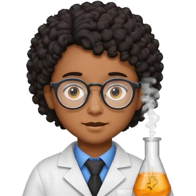kid boy scientist brown skin, black curly hair emoji