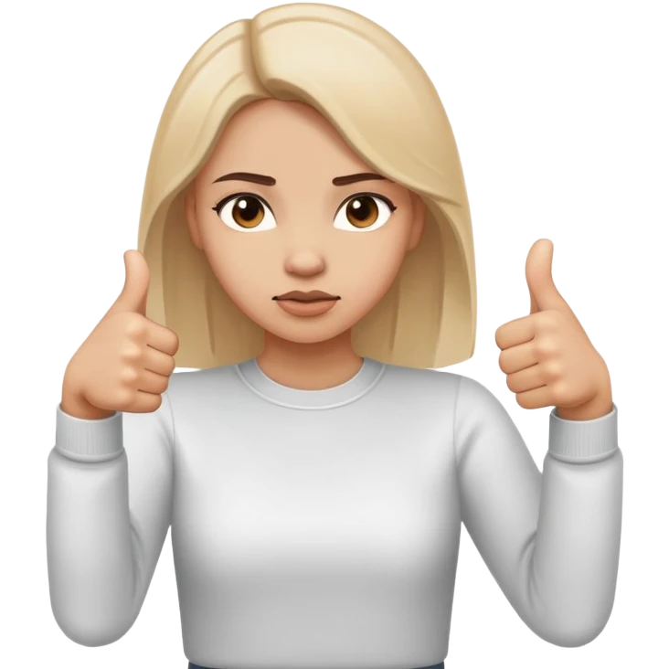 Girl showing conflicting opinions with one hand giving definite thumbs up and other hand giving definite thumbs down, uncertain facial expression emoji