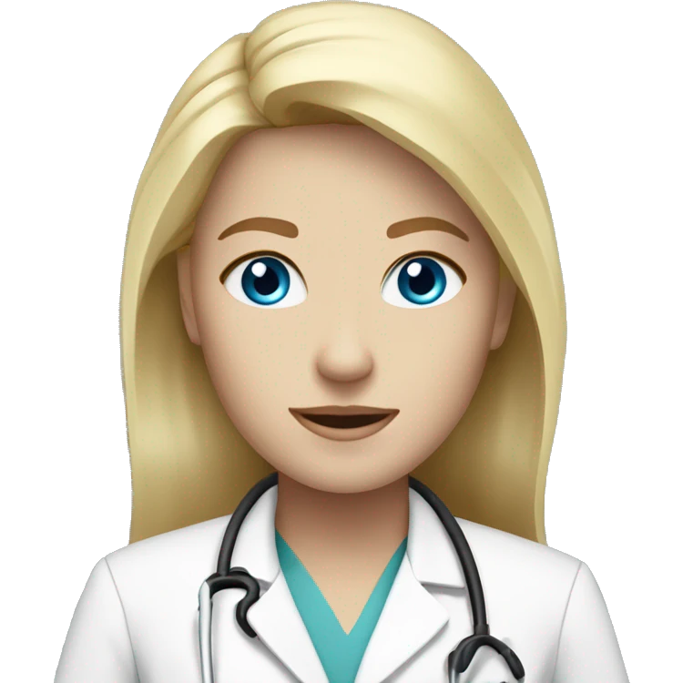 Blonde haired blue eyed female doctor with white coat emoji