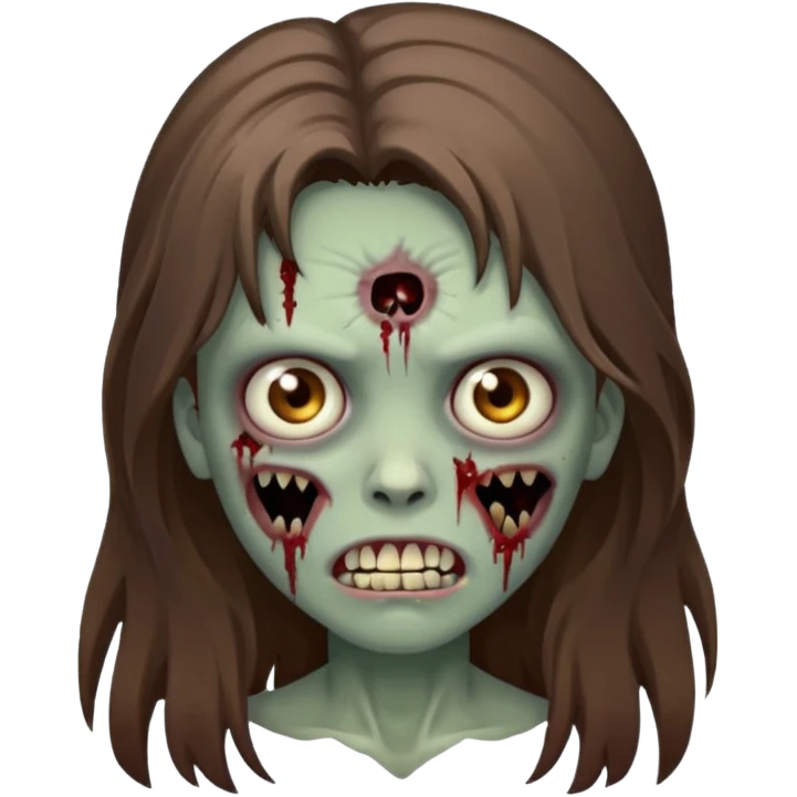 Girl zombie with brown long hair with teeth and serious face  emoji