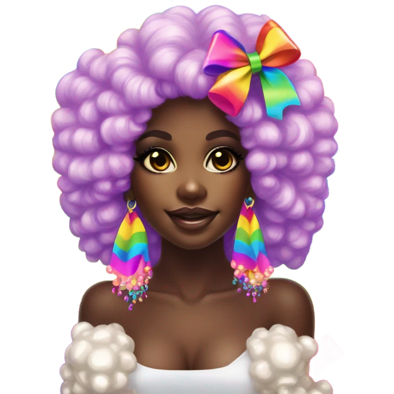 Lisa frank dark skin girl with rainbow bow Afro with pearls emoji