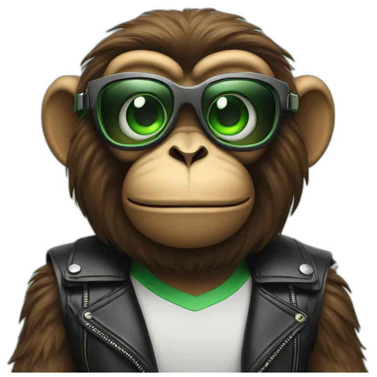 Big Monkey with green eyes and specs on motorcycle  emoji