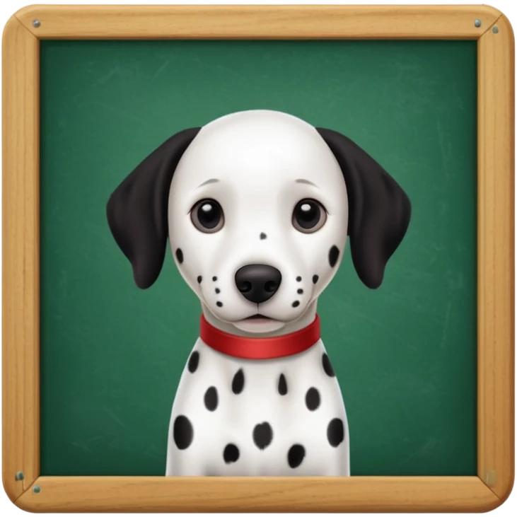 Dalmatian, in the background a green school board in a wooden frame emoji