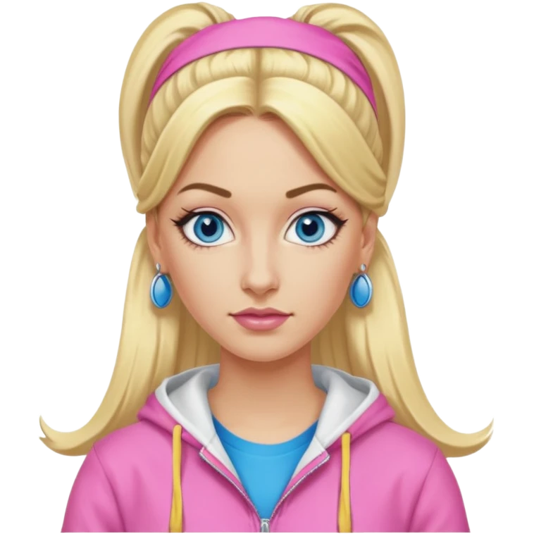 Me Julie from Ali G Indahouse with blue eyes, blonde long ponytail hair, pink outfit emoji