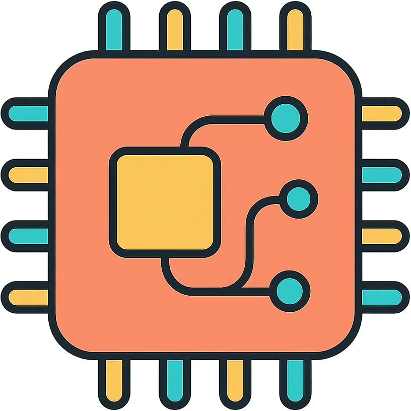 Modern rounded CPU processor chip with curved corners and sleek design. Simple circuit pattern inside, no text, designed as a colorful app icon emoji
