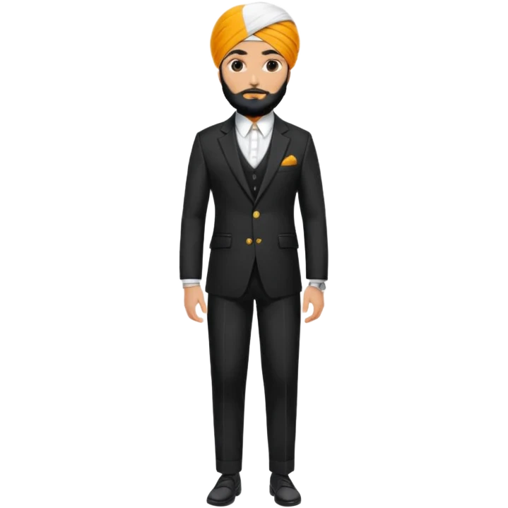Sikh man with turban styled in a premium black coat pant suit with emoji