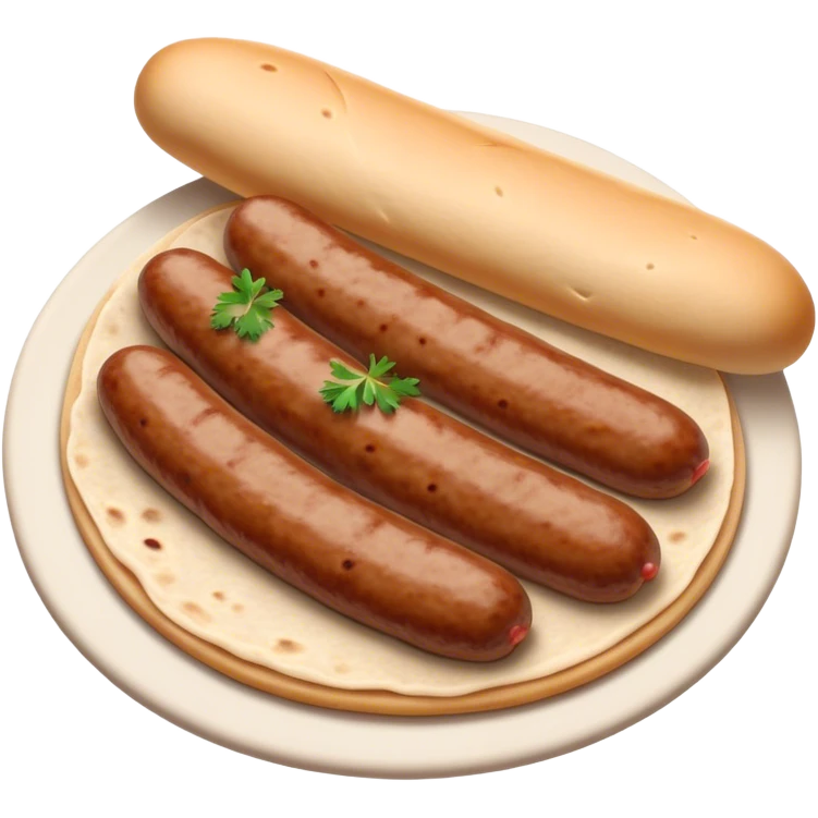 Cevapi Cinematic Realistic Cevapi Dish Emoji, depicted as modest, short, skinless sausages served with traditional flat bread, rendered with realistic textures and rustic, inviting lighting. emoji