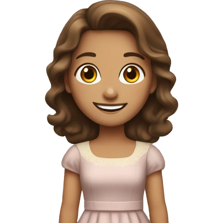 Brown haired girl in dress smiling emoji
